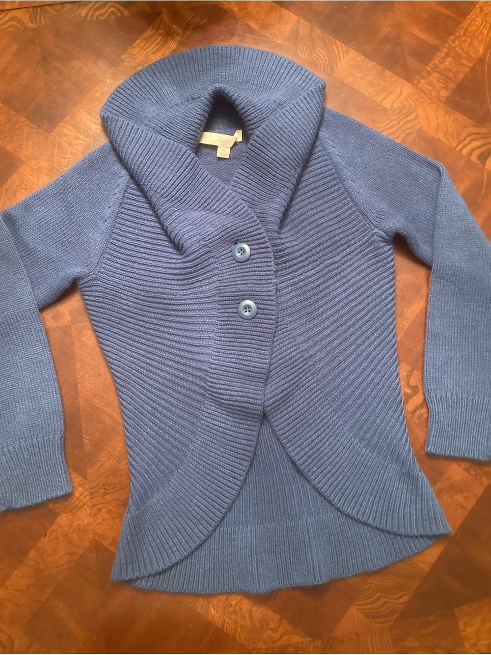 Rafaella Women’s Blue Ribbed Knit Shawl Collar Cardigan XS